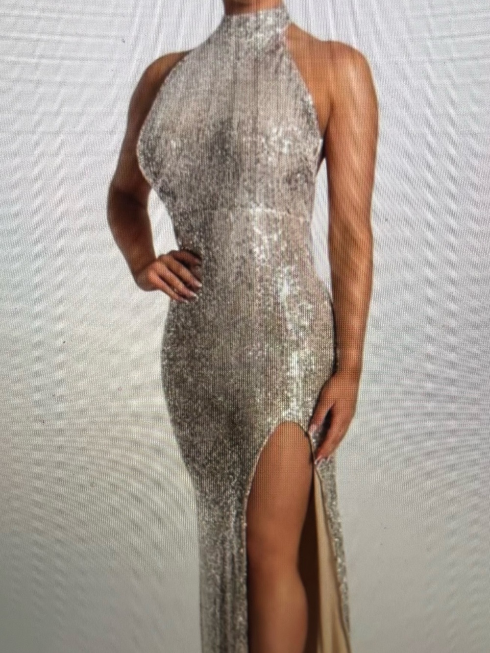 Meshki Darcy Sequin High Neck Low Back Dress NWT